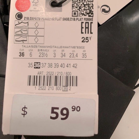 NWT Zara black embossed pointed toe flats with ankle laces size 6 - Picture 10 of 11